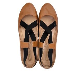 Prada Tan Patent Leather Ballet Flats with Black Elastic Straps